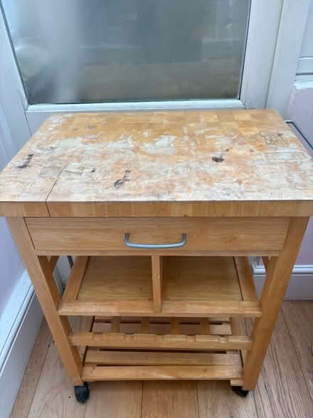 Photo of free Small wood kitchen unit on wheels with bottle rack (Camden BA1) #4
