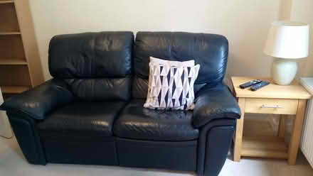 Photo of free Navy Leather two seater settee, good condition (Boley Park WS14) #1