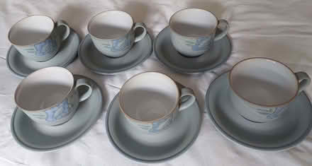 Photo of free Set of six Denby teacups and saucers perfect condition (Wake Green B13) #2