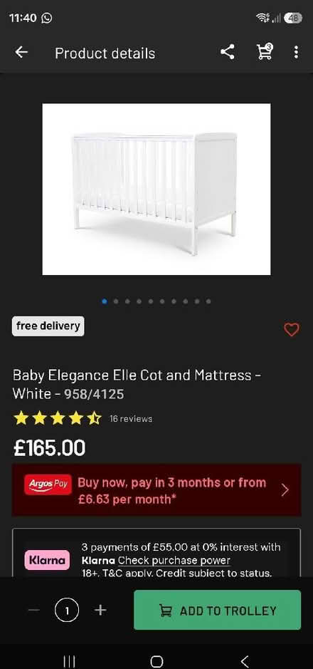 Photo of free Grey baby elle cot and mattress (Goffs Oak EN7) #1