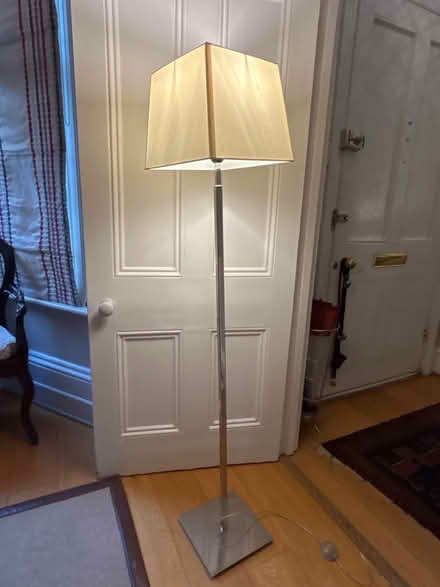 Photo of free Chrome Floor Lamp with Ivory colour square silk shade (Ravenscourt Park W6) #1