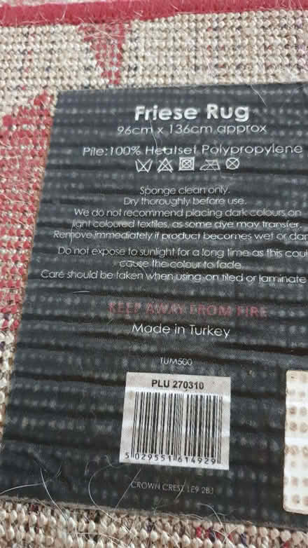 Photo of free Red and white rug (Galmington TA1) #2
