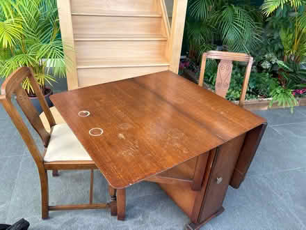 Photo of free Vintage drop leaf table with storage and 2 solid chairs (Croft WA3) #2