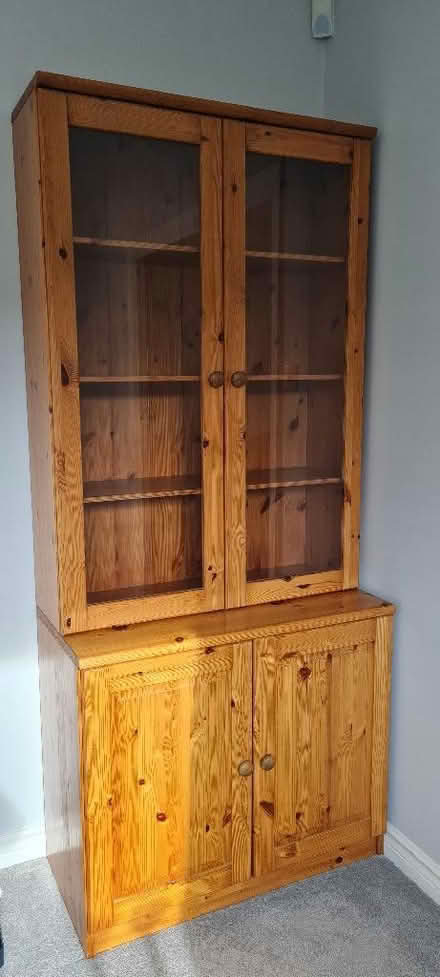 Photo of free Pine glass door cabinet (Burnham SL1) #1
