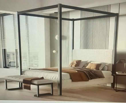 Photo of free Four Poster Boucle Fabric Metal Bed Frame - Small Double (Cricklewood NW2) #1