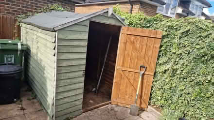 Photo of free 6x8 wooden shed with base. Repair to 1 side of oof (Three Fields Farm HP3) #2