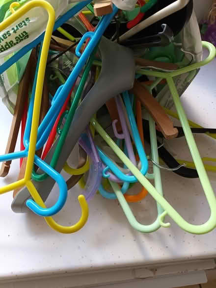 Photo of free wooden and plastic clothes hangers (Melksham) #1