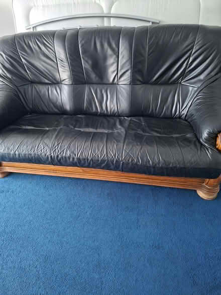 Photo of free Black leather look sofa (Burscough L40) #2