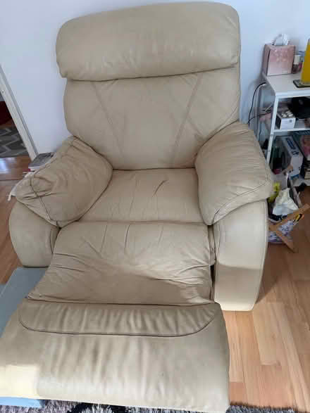 Photo of free White leather manual recliner chair (Stone Cross BN24) #4