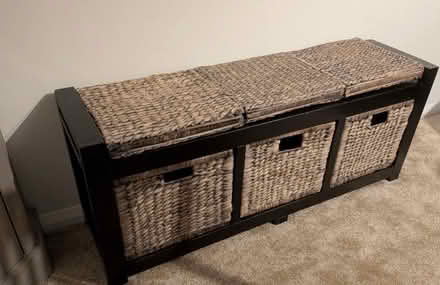 Photo of free Wood/Wicker Hallway Bench w Baskets (Maidstone ME15) #1