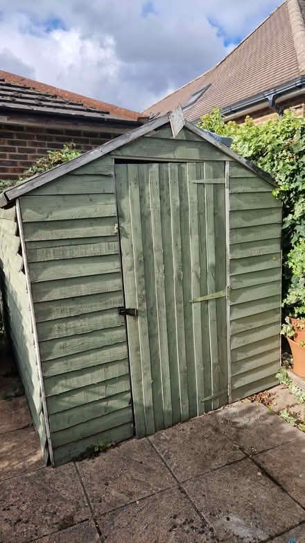 Photo of free 6x8 wooden shed with base. Repair to 1 side of oof (Three Fields Farm HP3) #1