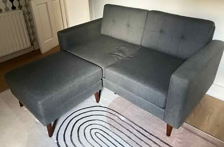 Photo of free Grey Two-Seater Sofa with Ottoman – Good Condition (Greenwich SE10) #1