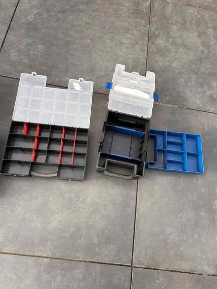 Photo of free Three plastic small parts divided storage boxes (Maldon CM9) #1