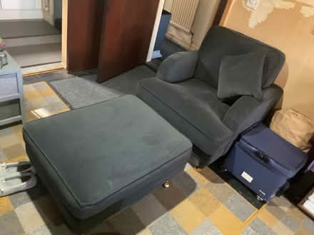 Photo of free Velvet grey standard Armchair and Ottoman stool/cushion (Astley Bridge BL1) #1