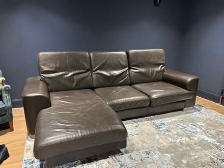Photo of free Real leather brown L-shaped sofa (Cramond EH4) #1