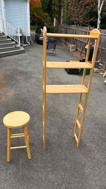Photo of free Wood bookshelf and bar stool (West Hartford) #1