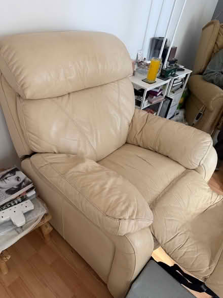 Photo of free White leather manual recliner chair (Stone Cross BN24) #2
