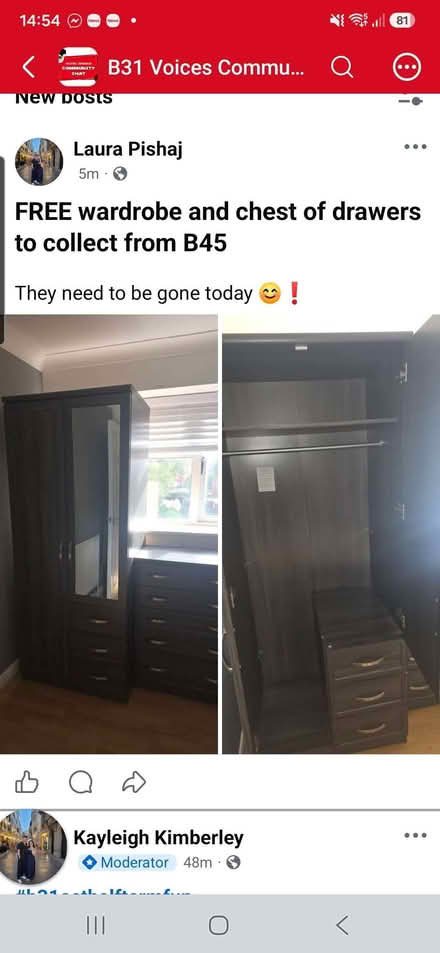 Photo of free Wardrobe and chest of drawers (Rednal B45) #1