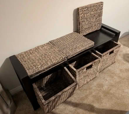 Photo of free Wood/Wicker Hallway Bench w Baskets (Maidstone ME15) #2