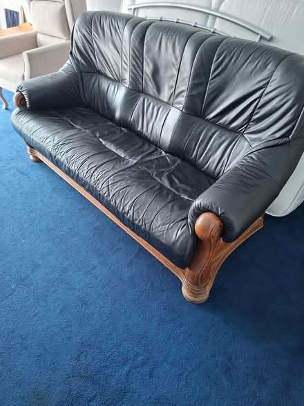 Photo of free Black leather look sofa (Burscough L40) #1