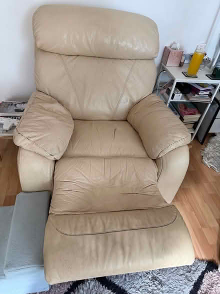 Photo of free White leather manual recliner chair (Stone Cross BN24) #1