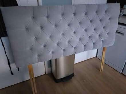 Photo of free King-size headboard - buttoned grey velvet look (Clacton-on-Sea CO15) #1