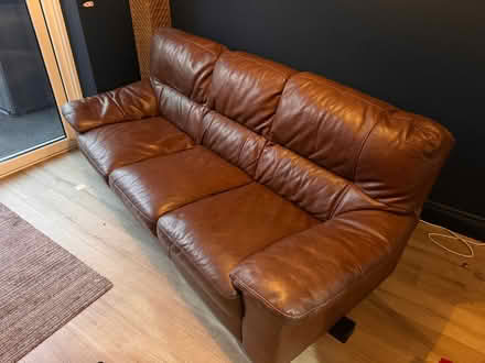 Photo of free Brown genuine leather sofa in great condition (Lisburn BT28) #1
