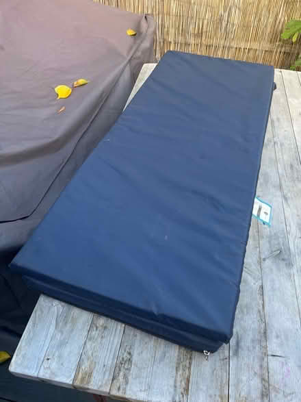 Photo of free Two bench cushions - blue, polyester (Gorse Hill M16) #1