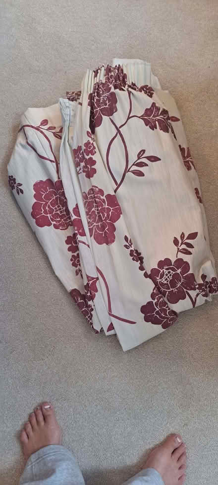 Photo of free Pair of lined curtains with matching tie backs and cushion. (Hersham KT12) #3