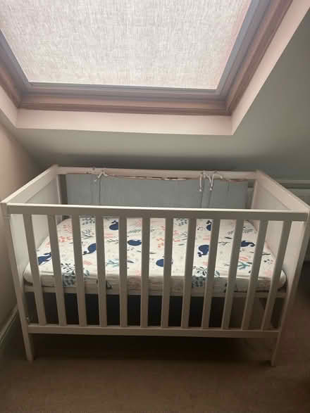 Photo of free White Baby Cot with Mattress (Thundersley SS7) #1