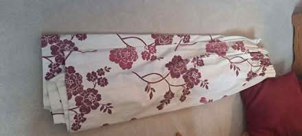 Photo of free Pair of lined curtains with matching tie backs and cushion. (Hersham KT12) #2