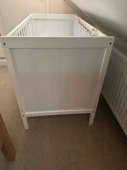 Photo of free White Baby Cot with Mattress (Thundersley SS7) #4