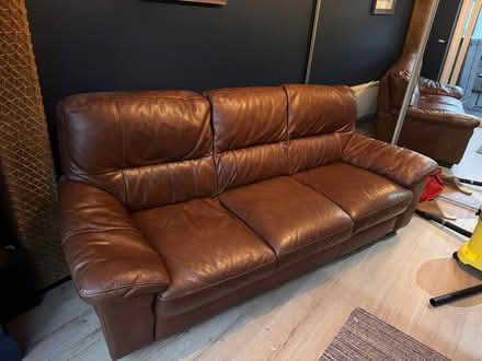 Photo of free Brown genuine leather sofa in great condition (Lisburn BT28) #2
