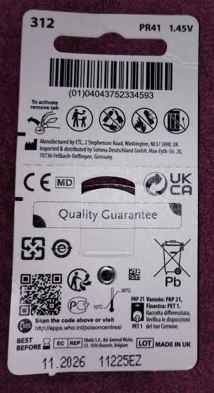 Photo of free Hearing aid batteries PR41 (south Harlow CM18) #2
