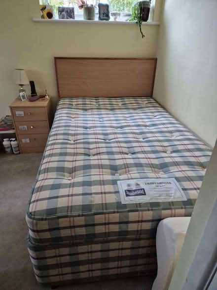 Photo of free Small Double Slumberland Divan Bed with Mattress, Headboard (Sheet GU31) #1
