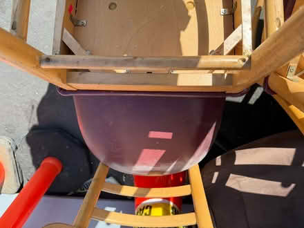 Photo of free 4 wood chairs w vinyl seats (Valencia Avenue, Sunnyvale) #2
