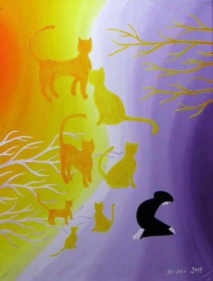 Photo of free One-off Print of an original oil painting (cat workshipper) (Oakington CB24) #1