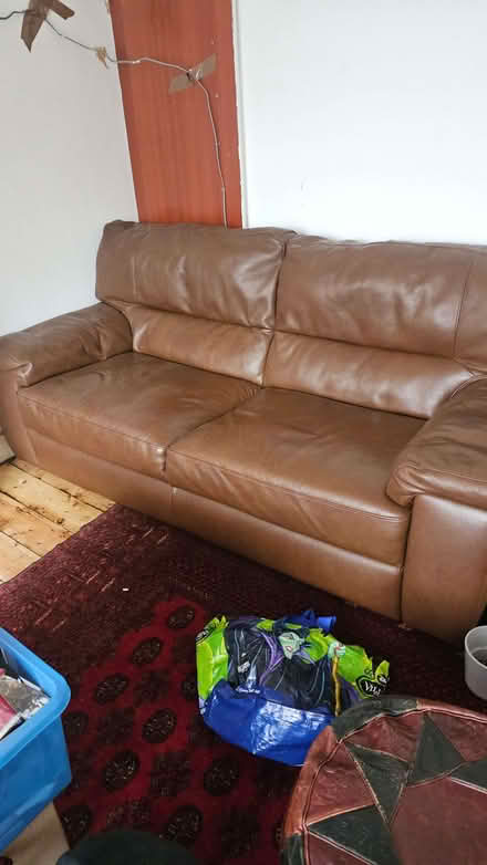 Photo of free Brown 3 seater leather sofa (Gidea Park RM2) #1