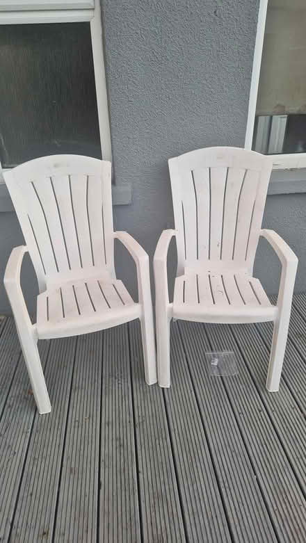 Photo of free Plastic garden chairs, high back x2 (Bray Dargle Road) #1