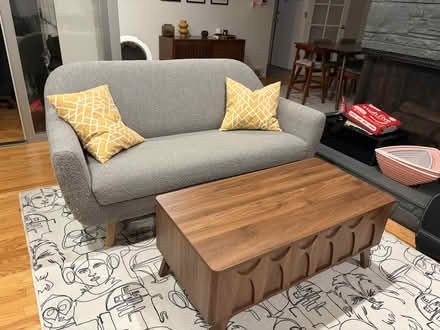 Photo of free 64" grey boucle loveseat (Carkeek) #1
