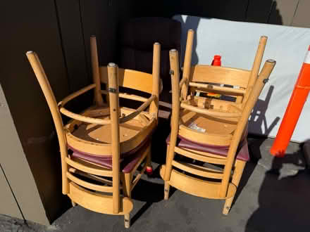 Photo of free 4 wood chairs w vinyl seats (Valencia Avenue, Sunnyvale) #1