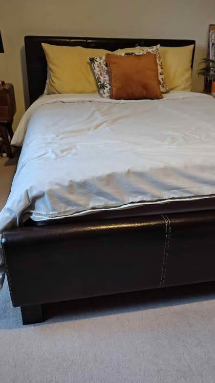 Photo of free Brown Faux Leather Double Bed Frame (Cambusbarron FK7) #2