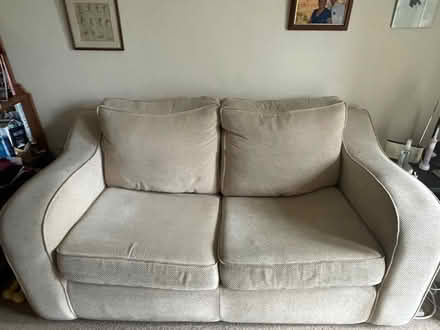 Photo of free Cream 2 seater bed settee plus large footstool with cushions (Endmoor LA8) #1