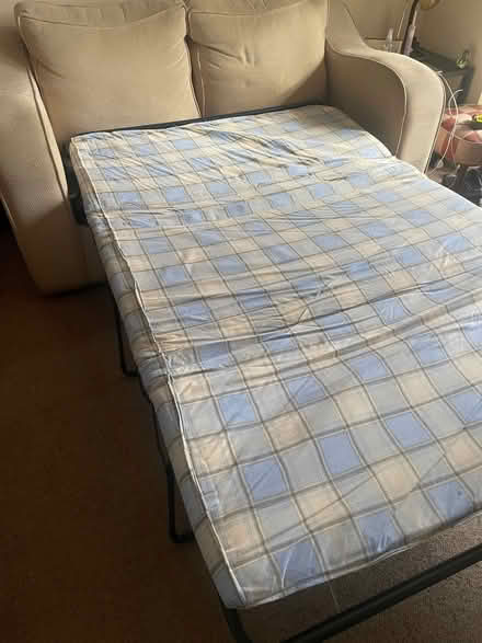 Photo of free Cream 2 seater bed settee plus large footstool with cushions (Endmoor LA8) #3