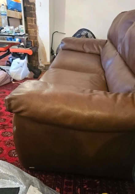 Photo of free Brown 3 seater leather sofa (Gidea Park RM2) #3