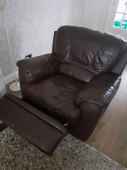 Photo of free Pair of brown leather armchairs (Dudley DY1) #1