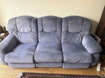 Photo of free Manual lazyboy Blue sofa 222cm W and chair 102cm W (Sale Moor M33) #1