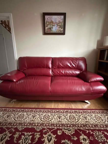 Photo of free 2 dark red leather sofas (Brumby DN17) #1