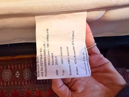Photo of free Millbrook Wool Luxury 1000 Pocket SINGLE Mattress - Medium (Rodmell BN7) #3