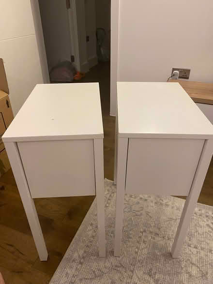 Photo of free Two matching white bedside cabinets with single drawer each (Shepherds Bush W6) #1